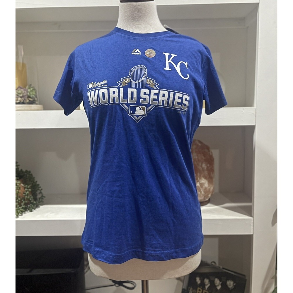 Majestic T-Shirt Women sz M Blue Kansas City Royals World Series MLB‎ NWT